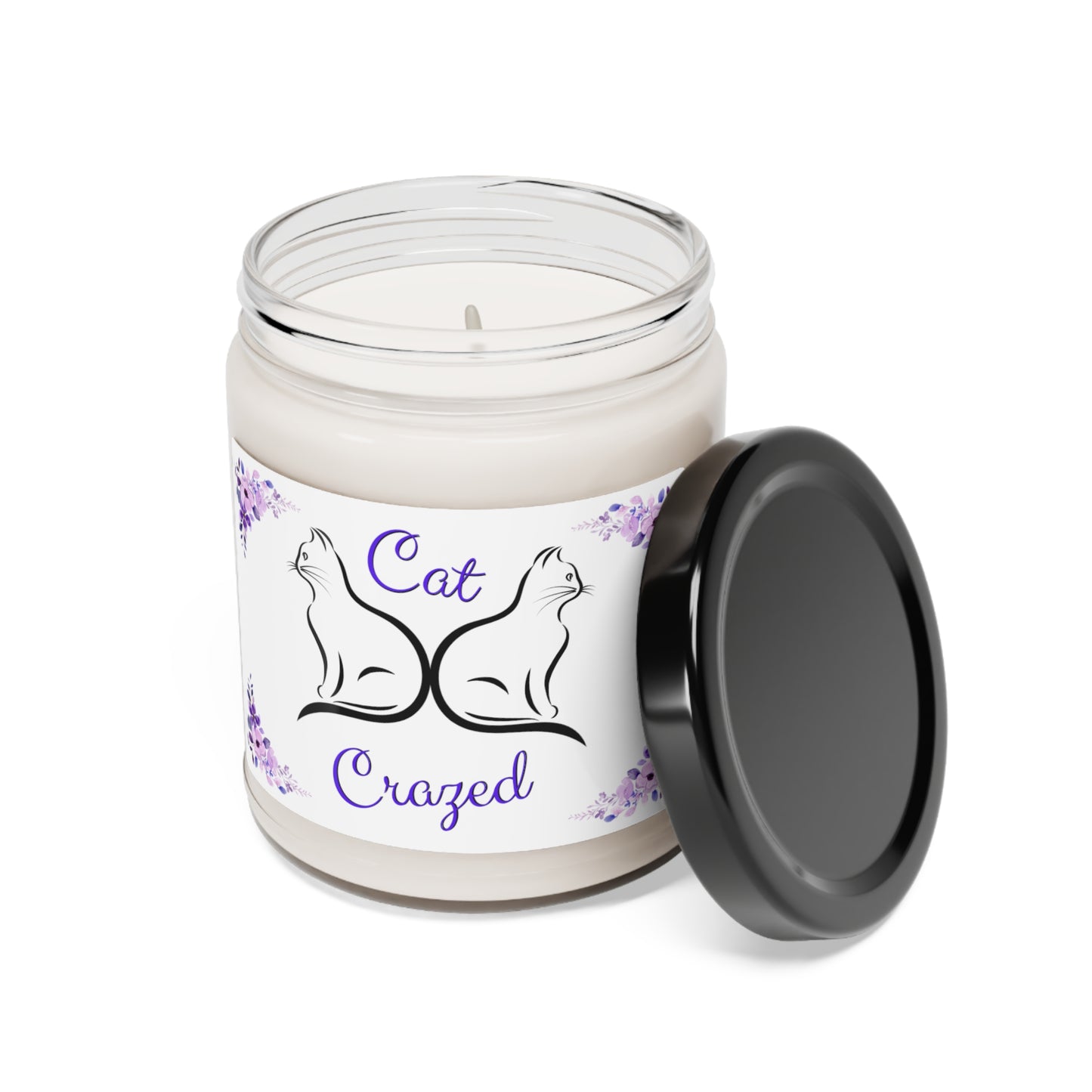 Scented Soy Candle, Whimsical "Cat Crazed" Sublimation Design, Cat Lover Pet Lover Mom Gift, Kitchen Home Office Decor, Four Fragrances, 9oz