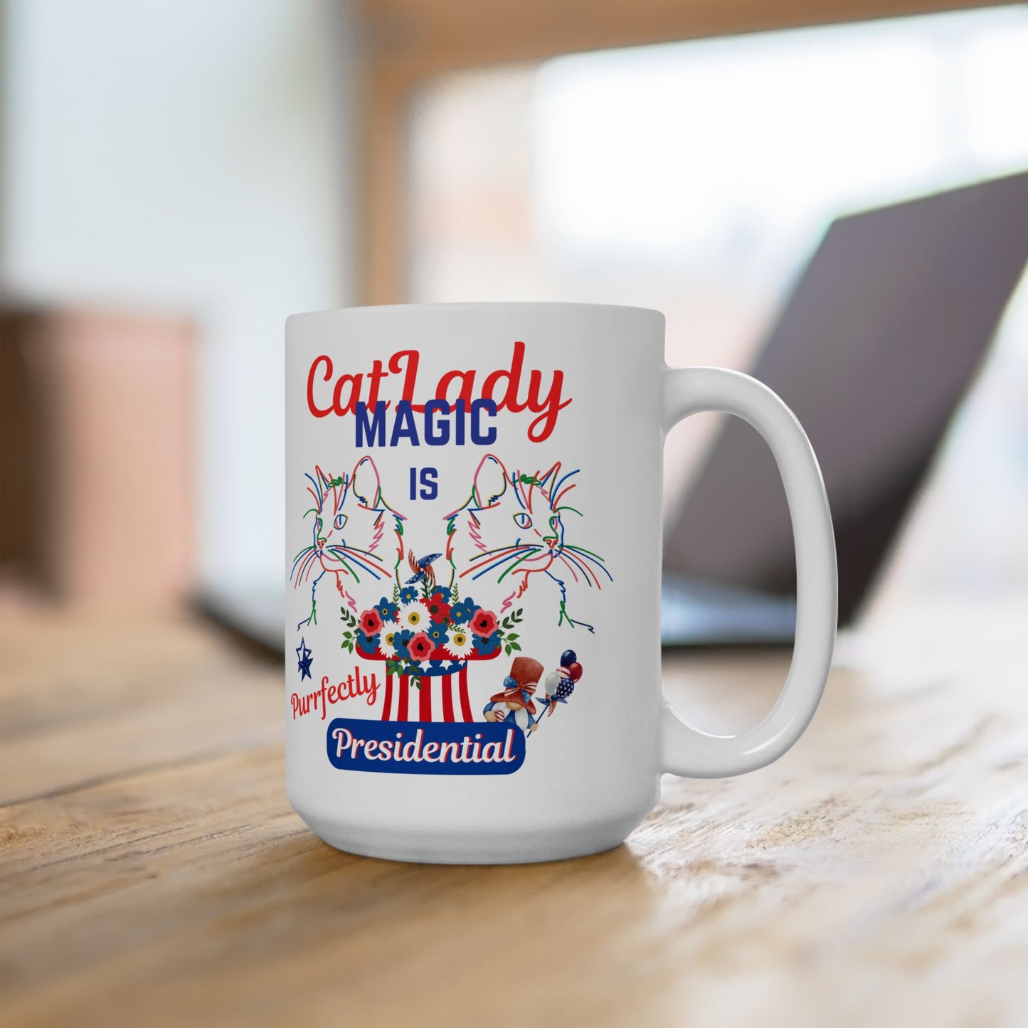 Supersized "Cat Lady Magic" Coffee Mug Has Unique "Purrfectly Presidential" Design and Makes a Fun Political Statement Honoring CatLadies, Perfect Cat Lover Cat Mom Christmas Birthday Gift, 15oz