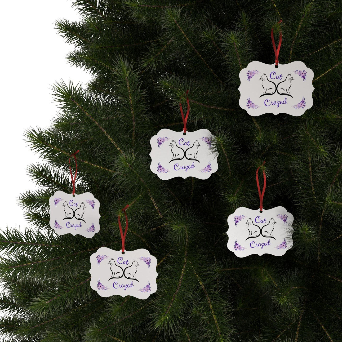 Aluminum "Cat-Crazed" Christmas Ornament, Great Cat Lady Mom Gift, Single or Set of 5,10