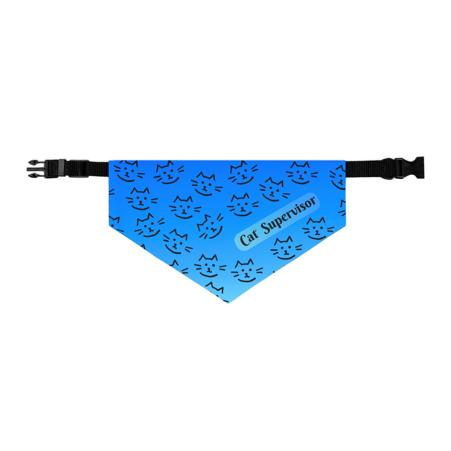 Bright Blue "Cat Supervisor" Bandana COLLAR with Playful Cat Graphics and Easy On-Off Buckle, Fun Dog Mom Gift, 4 Sizes