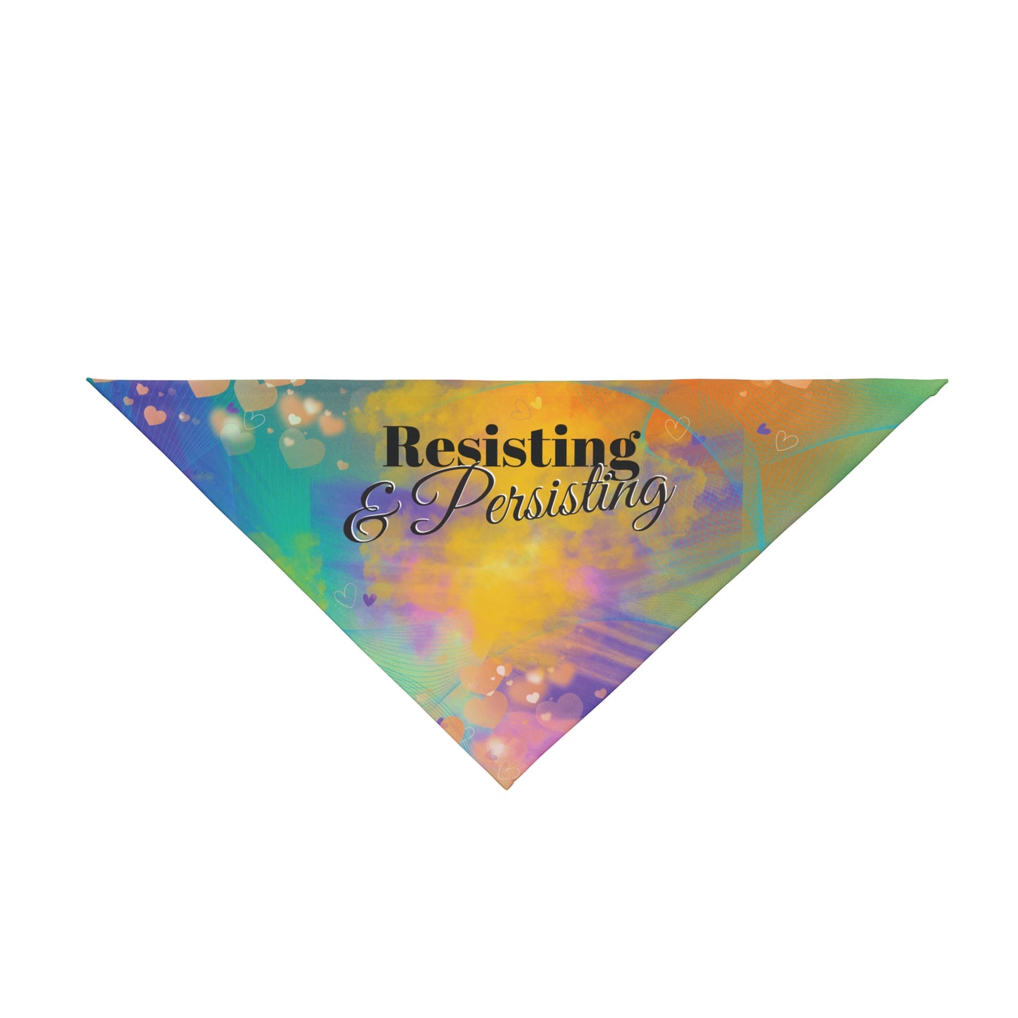 Purple Multicolored PoliticalPups Pet Bandana With "Persisting & Resisting" Protest Slogan, Pretty & Perfect For Peacefully Protesting Dogs Who March With Their Peeps In Anti-Fascism Pro-Democracy Events