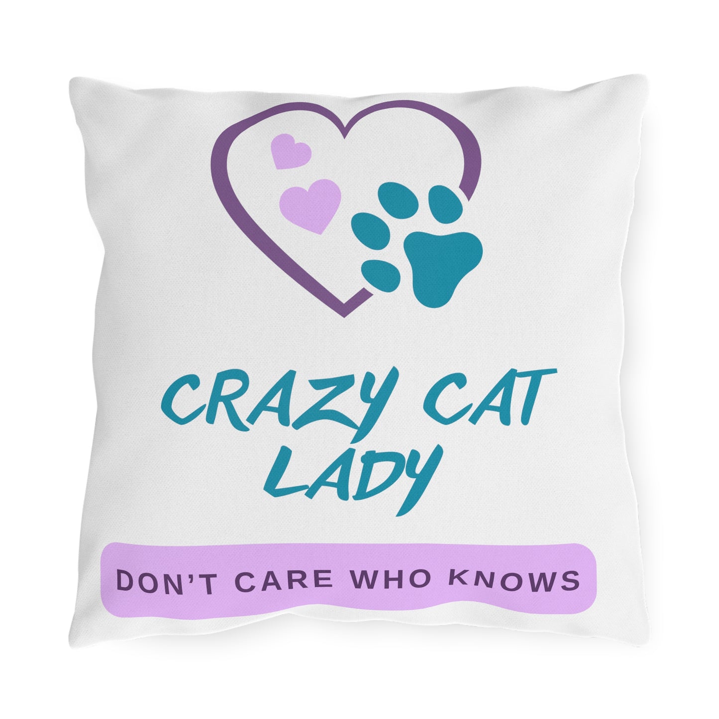 Pet-Lover Patio Pillow, "Crazy Cat Lady/Don't Care Who Knows"" Design, UV- and Mildew-Resistant