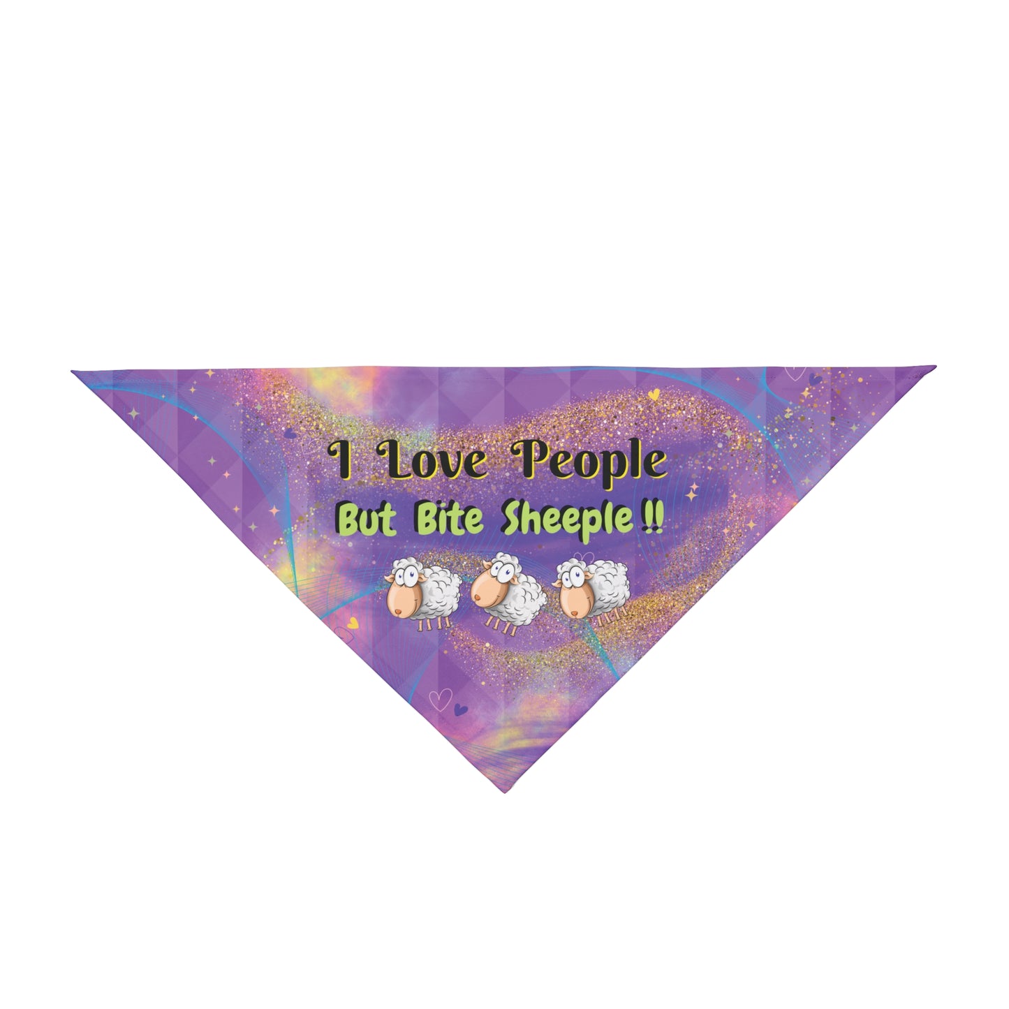 Purple "I Love People But Bite Sheeple" Political Pet Bandana, Cute & Clever Sheep Design Encourages Humans To Resist "Group Think" And Fight Fascism, Great For Parties And Pro-Democracy Gatherings