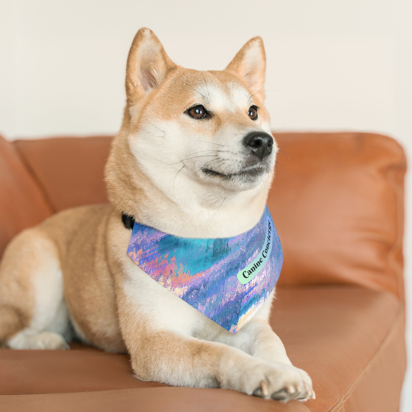 Colorful Blue-Hued Bandana COLLAR with Fun "Canine Concierge" Slogan, Great Animal Lover Dog Mom Gift, Easy On-Off Buckle, 4 Sizes