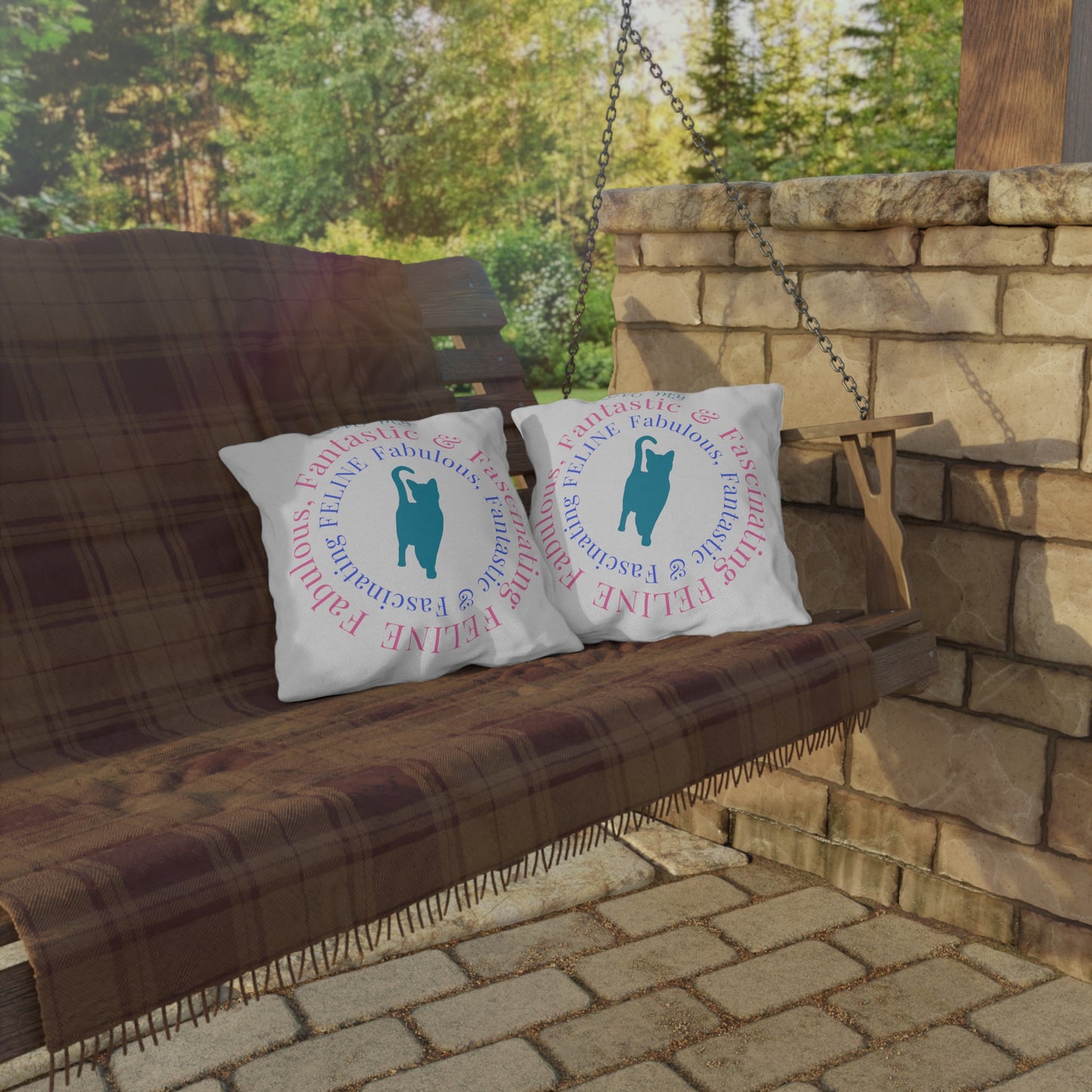Pet-Lover Patio Pillow, "Fantastic-Fabulous-Fascinating-FELINE" Design, UV- and Mildew-Resistant