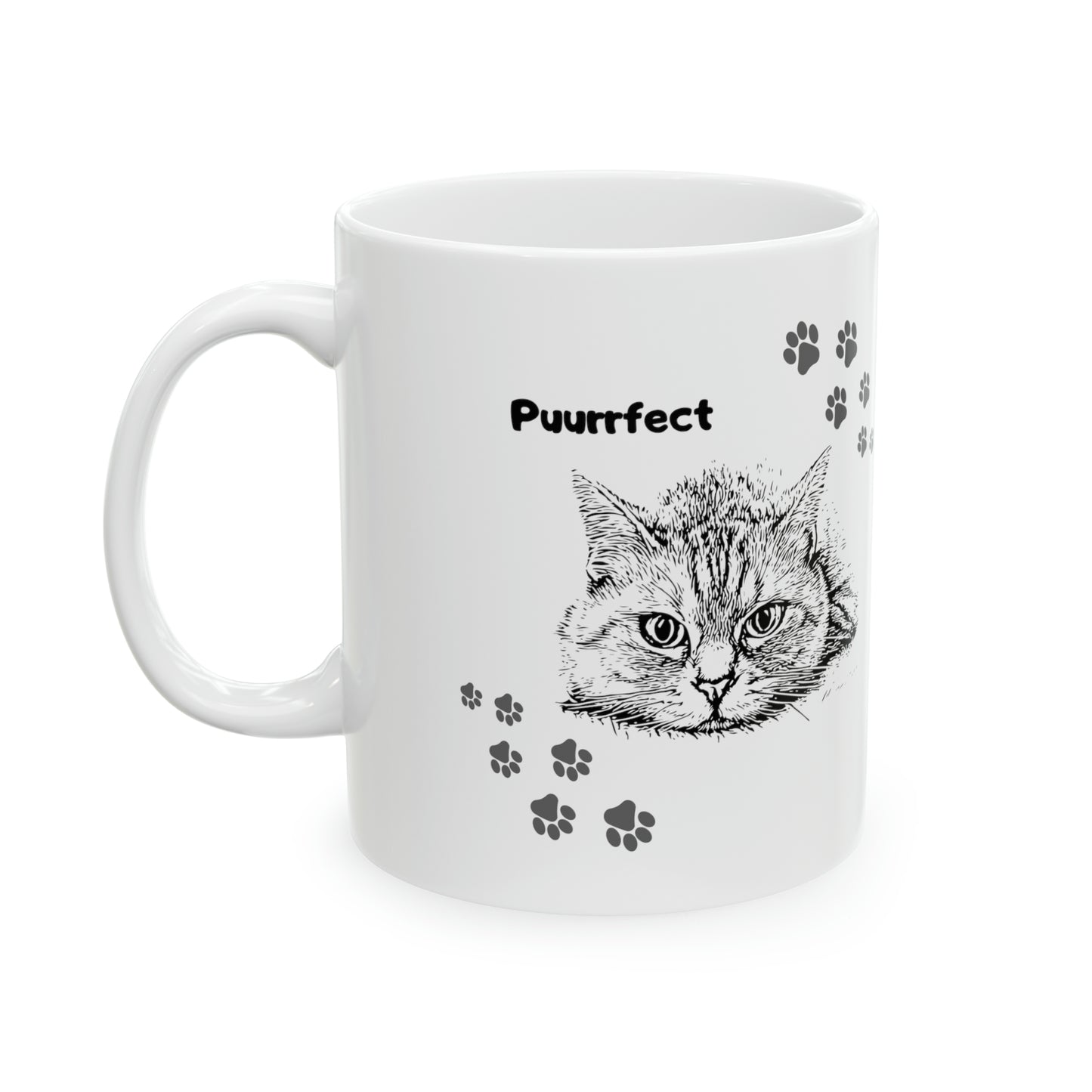Simple But Perfect Cat Lady Mug With Cat Face And Pawprints Design, Great Cat Mom Pet Lover Gift, Ceramic ,11oz