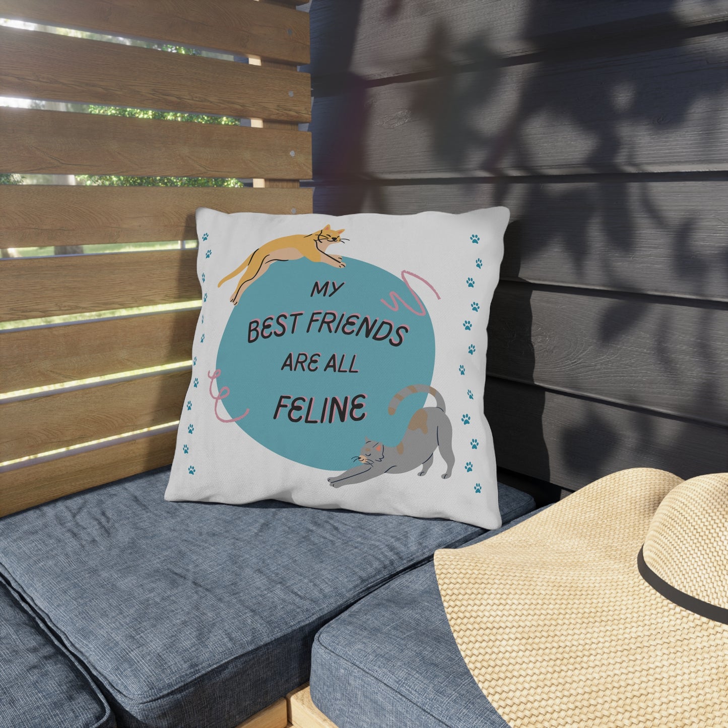 Pet-Lover Patio Pillow, "My Best Friends Are All Feline" Design, UV- and Mildew-Resistant