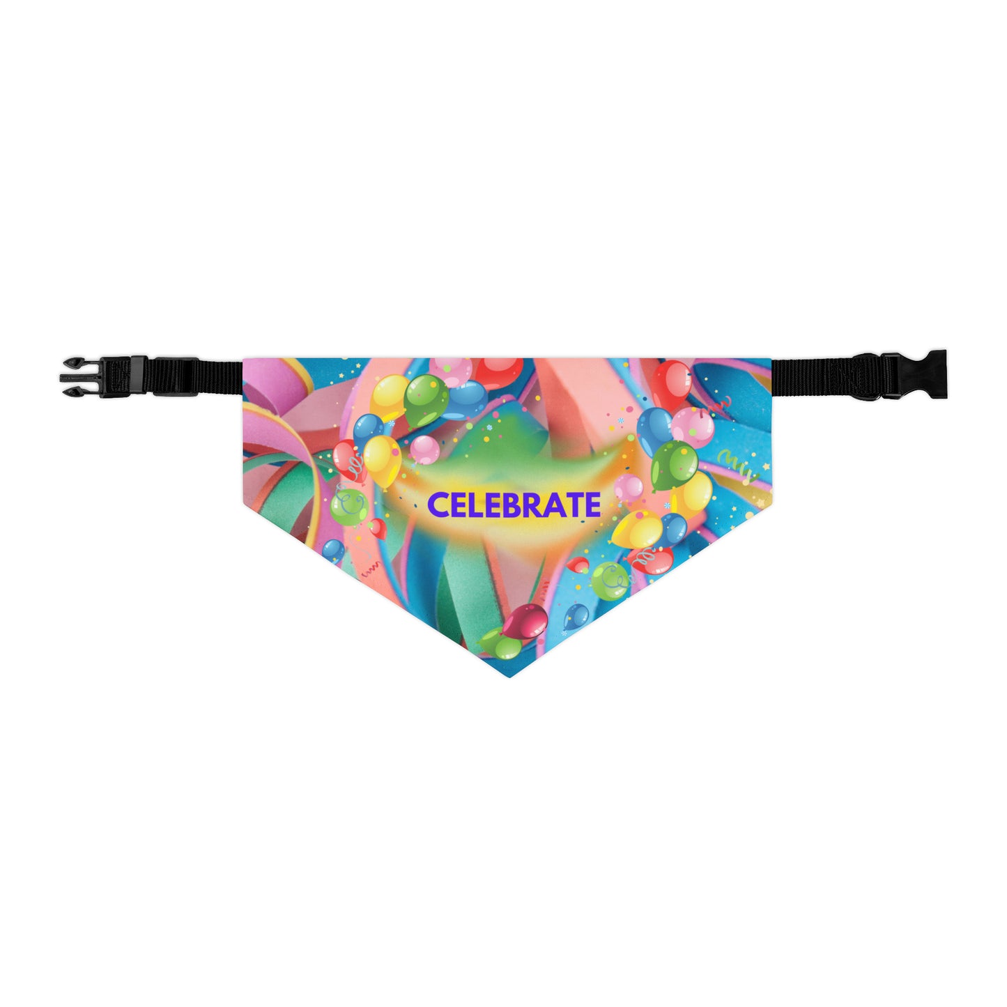 Festive "Celebrate" Bandana COLLAR with Colorful Balloons Design, Dog Cat Partywear, CatLady Dog Mom Birthday Gift