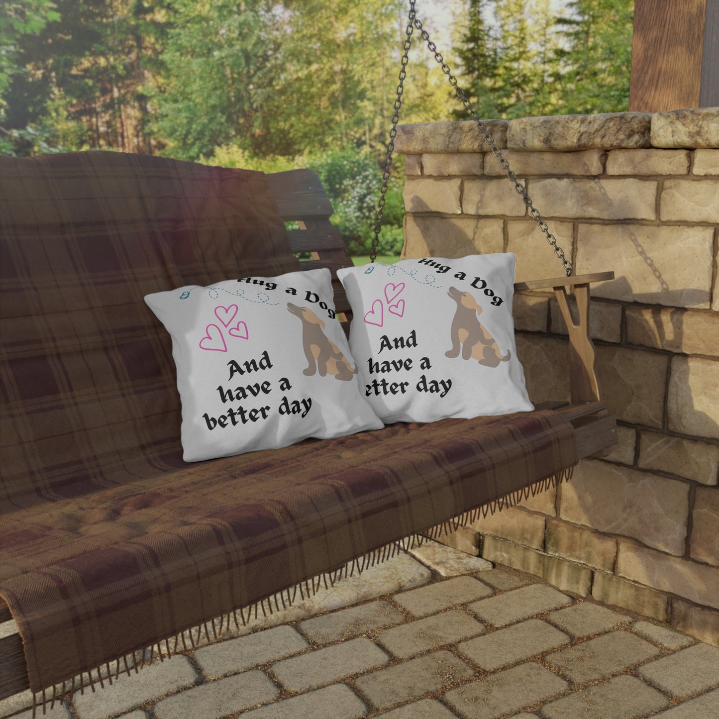 Pet-Lover Patio Pillow, "Hug a Dog" Design, UV- & Mildew-Resistant