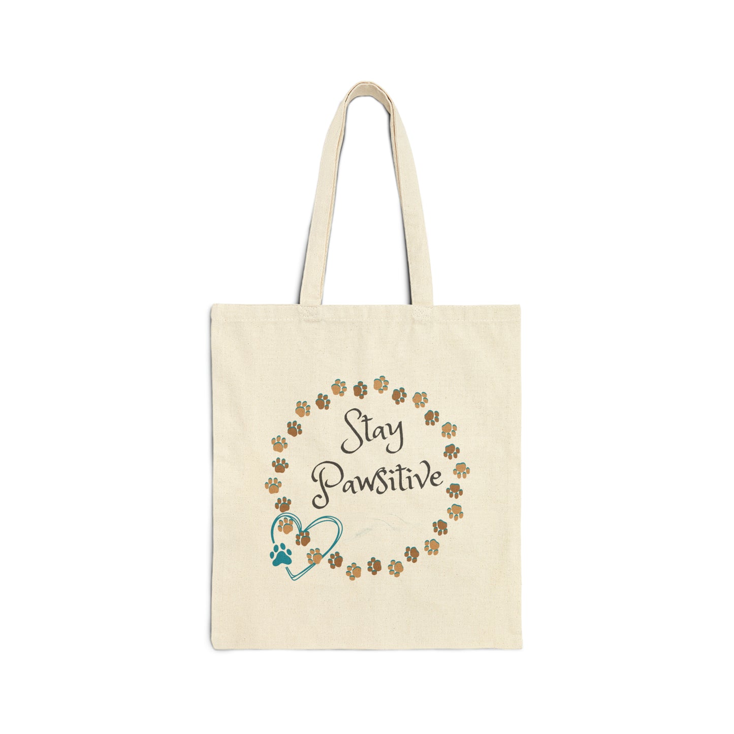 Cute CatLady Tote with "Stay Pawsitive" Pawprint Design, Reusable Canvas Bag, Great Cat Lover Dog Mom Gift