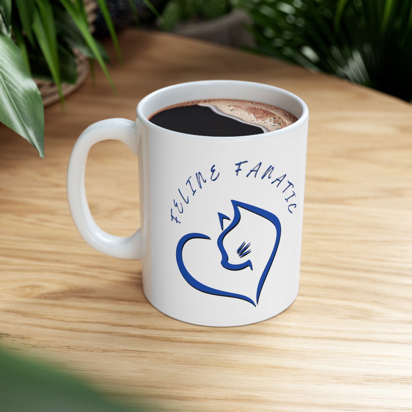 Feminine and Simple "Feline Fanatic" Cat Lover Coffee Mug, Great Gift for Pet Lover Cat Mom, Ceramic, 11oz