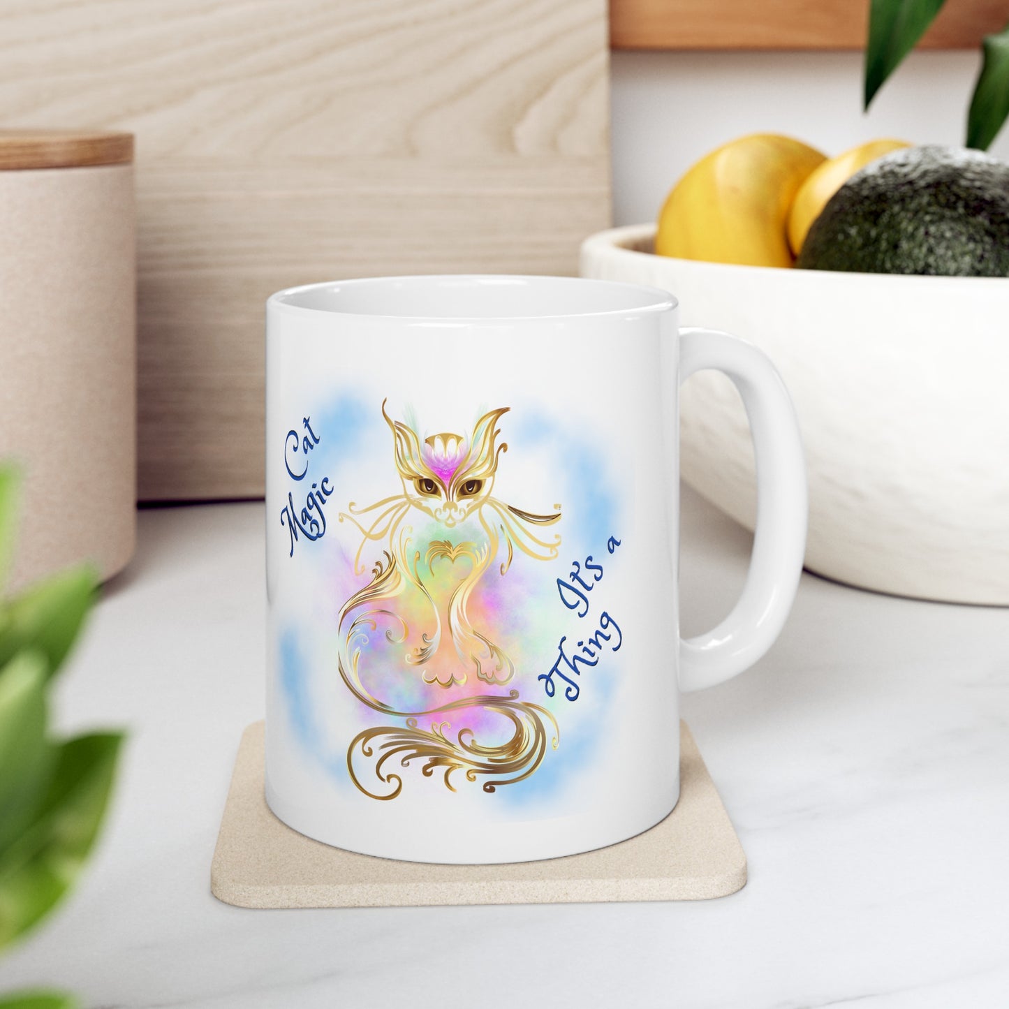 Whimsical "Cat Magic, It's a Thing" Cat Lover Coffee Mug, Great Cat Mom Pet Lover Gift for Her,Ceramic, 11 oz