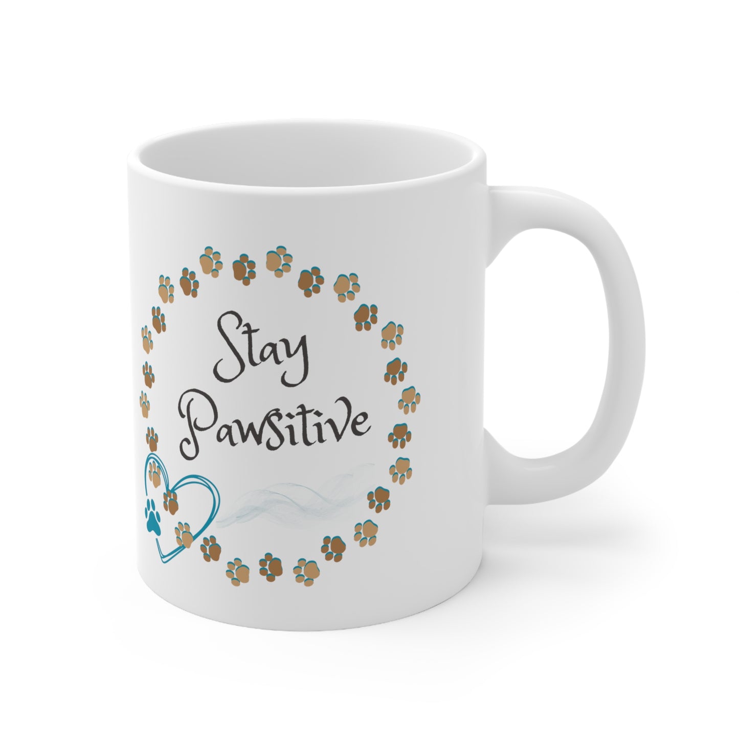 Simple "Stay Pawsitive" Pet Lover Coffee Mug, Great Gift For Cat Mom or Dog Mom, Ceramic, 11oz