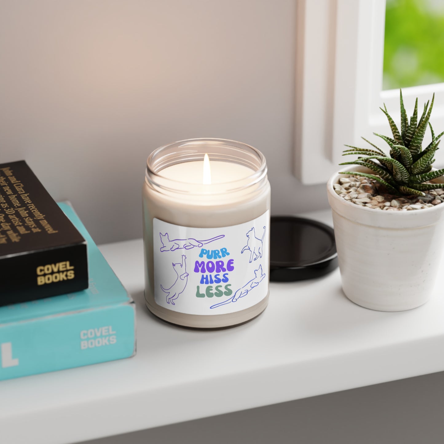 Scented Soy Candle, Unique "Purr More Hiss Less" Cat Lover Sublimation Design, Pet Lover Mom Gift, Kitchen Home Office Decor, 9oz