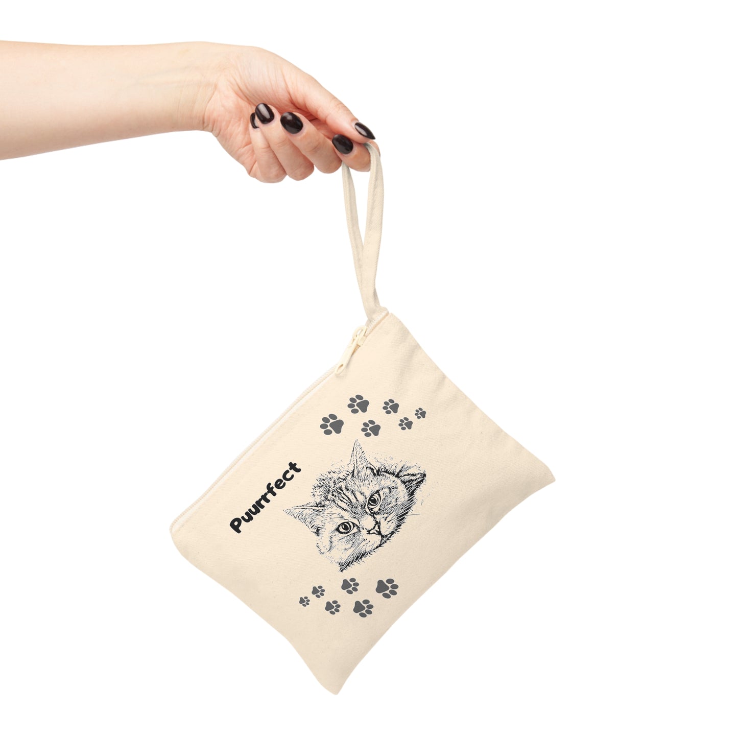 Canvas Wrist Purse for On-the-Go Cat Ladies - "Puurrfect" slogan/design