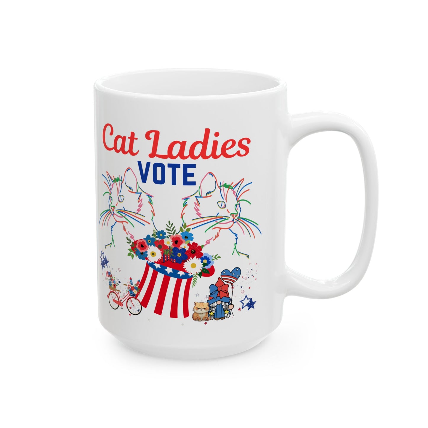 Large, Politely Political "Cat Ladies Vote" Coffee Mug, Unique, Colorful Cat Lover Design and Slogan, Perfect CatLady PetLover Cat Mom Mom Gift for Christmas and Birthdays, 15oz