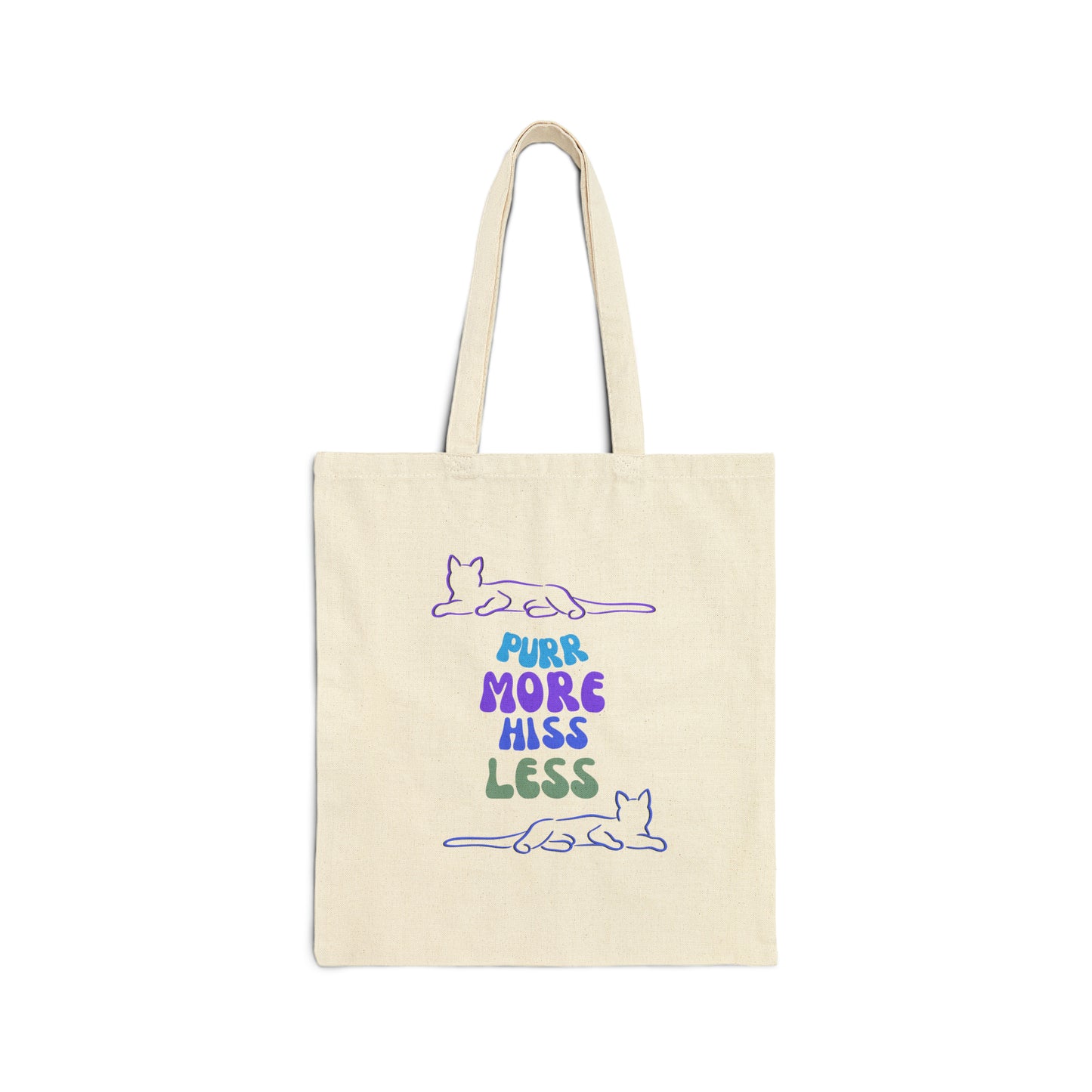 CatLady Tote with Simple "Purr More Hiss Less" Design, Reusable Cotton Canvas, Fun Cat Lover Pet Lover Gift