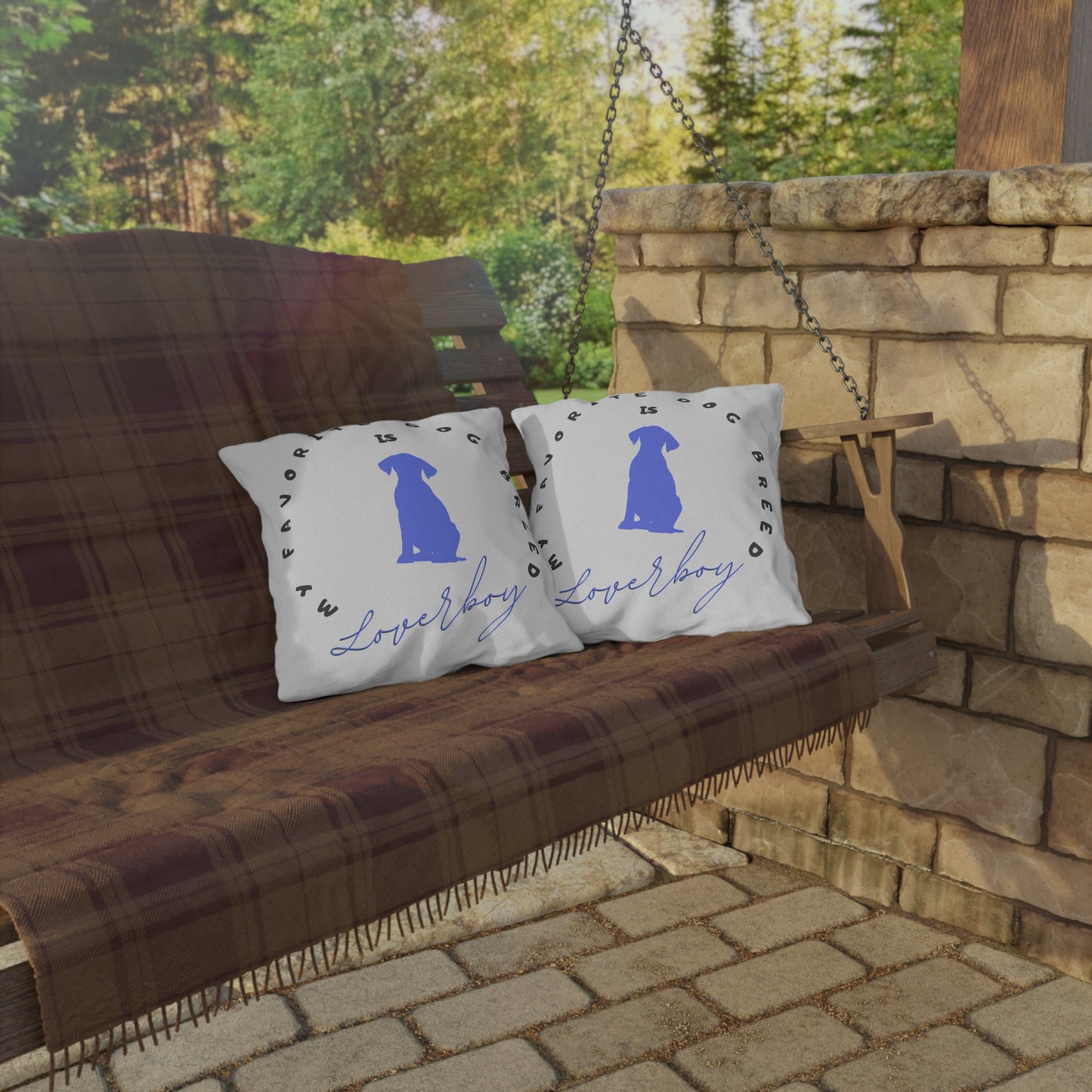 Pet-Lover Patio Pillow, "Favorite Breed is LOVERBOY" Design, UV- & Mildew-Resistant