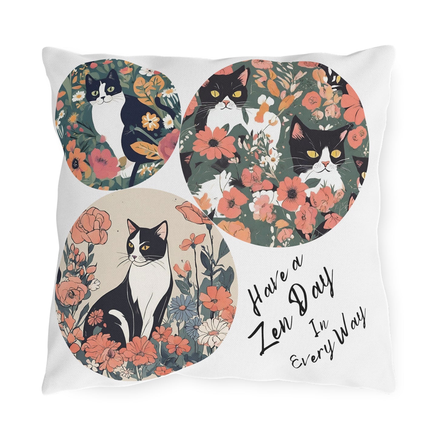 Pet-Lover Patio Pillow, "Have a Zen Day" Design, UV- & Mildew-Resistant