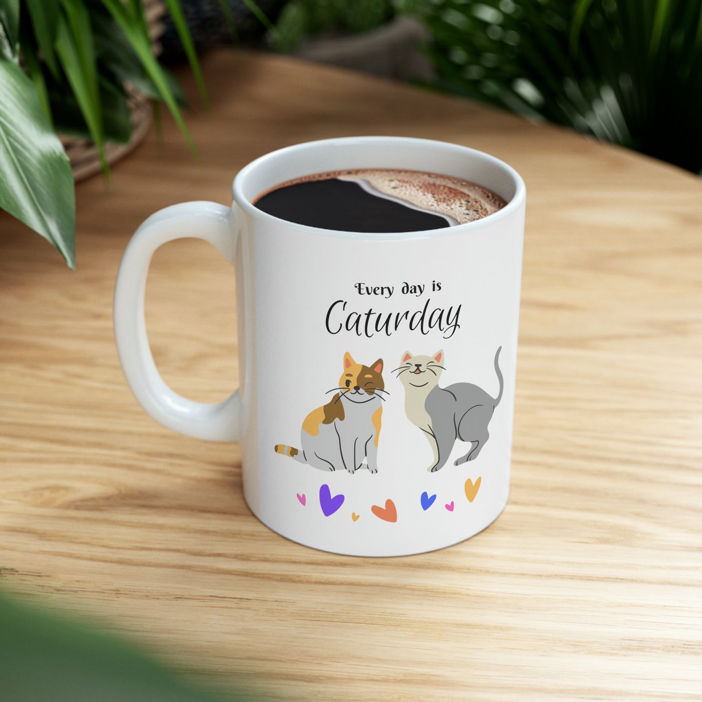 Whimsical Cat Lover Mug with Fun "Every Day is Caturday" Slogan, Great Pet Lover Cat Mom Gift, Ceramic -11oz