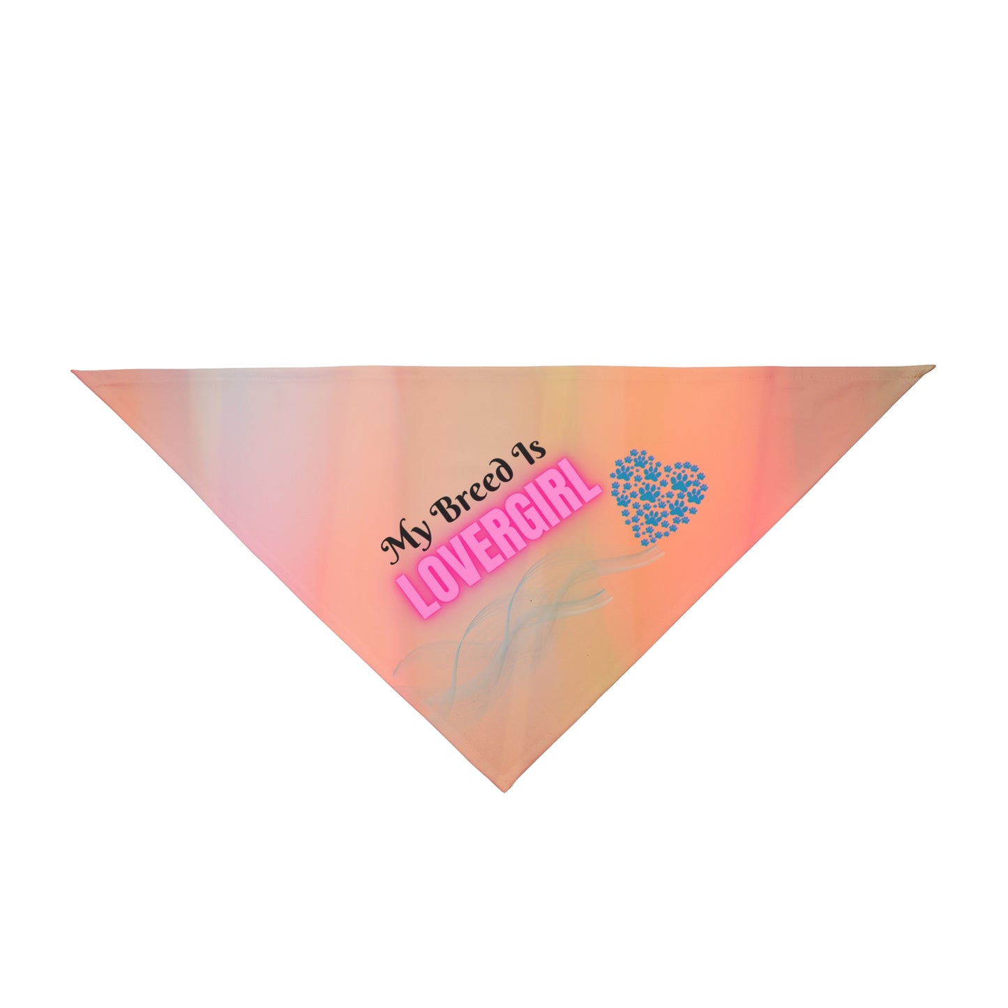 Sweet "My Breed Is Lovergirl" Pet Bandana, Orange with Heart and Pawprints, Animal Lover Cat Lady Dog Mom Gift