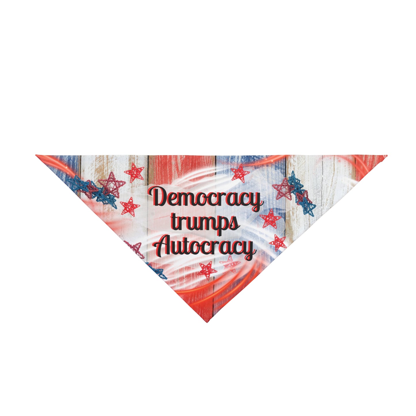 Patriotic Pet Bandana With Positive "Democracy trumps Autocracy" Slogan, Red White And Blue Pro-Democracy Gift For Dog Moms