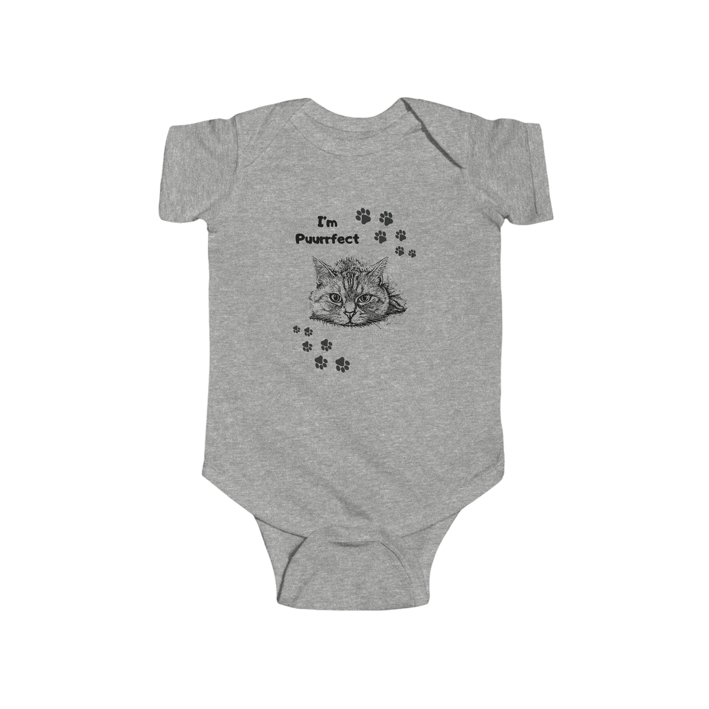 Simple "I'm Puurfect" Design on a CatLadyGrandma Baby Bodysuit, Adorable and Fun Grandma Gift, 4 Colors