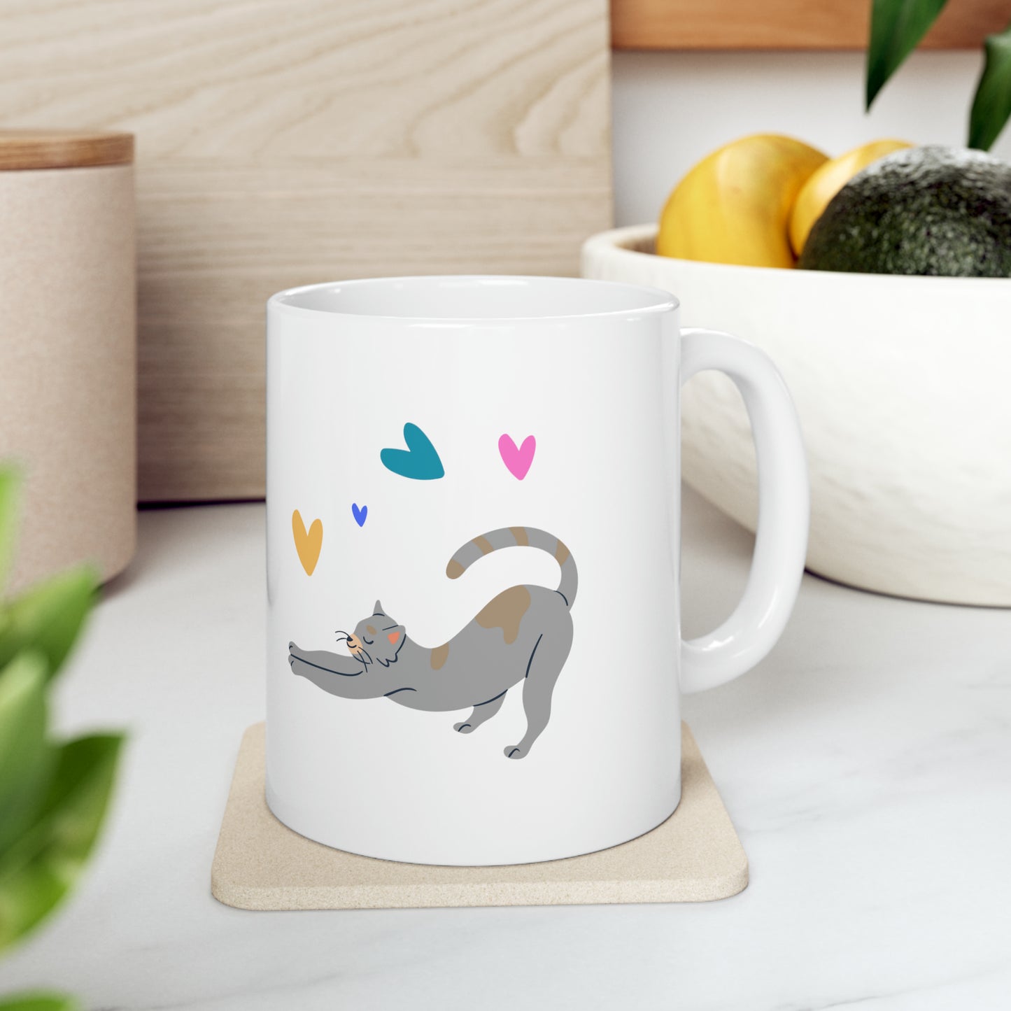 Whimsical Cat Lover Mug with Fun "Every Day is Caturday" Slogan, Great Pet Lover Cat Mom Gift, Ceramic -11oz