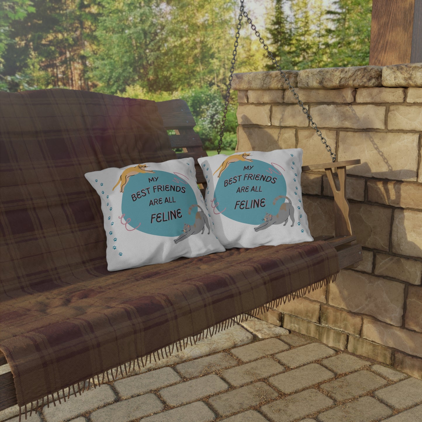 Pet-Lover Patio Pillow, "My Best Friends Are All Feline" Design, UV- and Mildew-Resistant