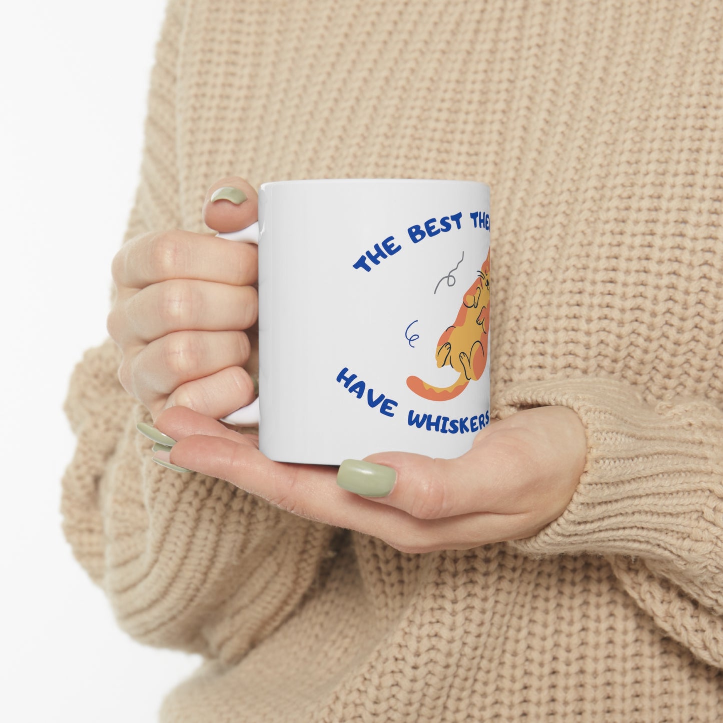 Cat-Loving Coffee Mug With Truthful "The Best Therapists Have Whiskers," Slogan, Great Pet Lover Cat Mom Gift, Ceramic, 11oz