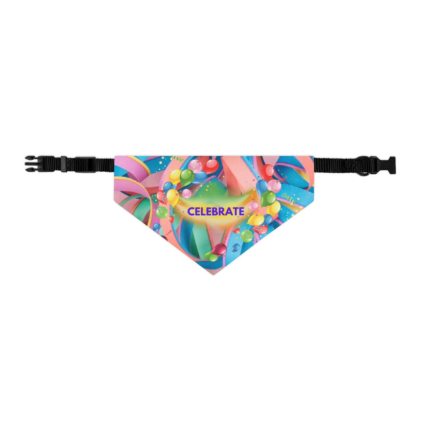Festive "Celebrate" Bandana COLLAR with Colorful Balloons Design, Dog Cat Partywear, CatLady Dog Mom Birthday Gift