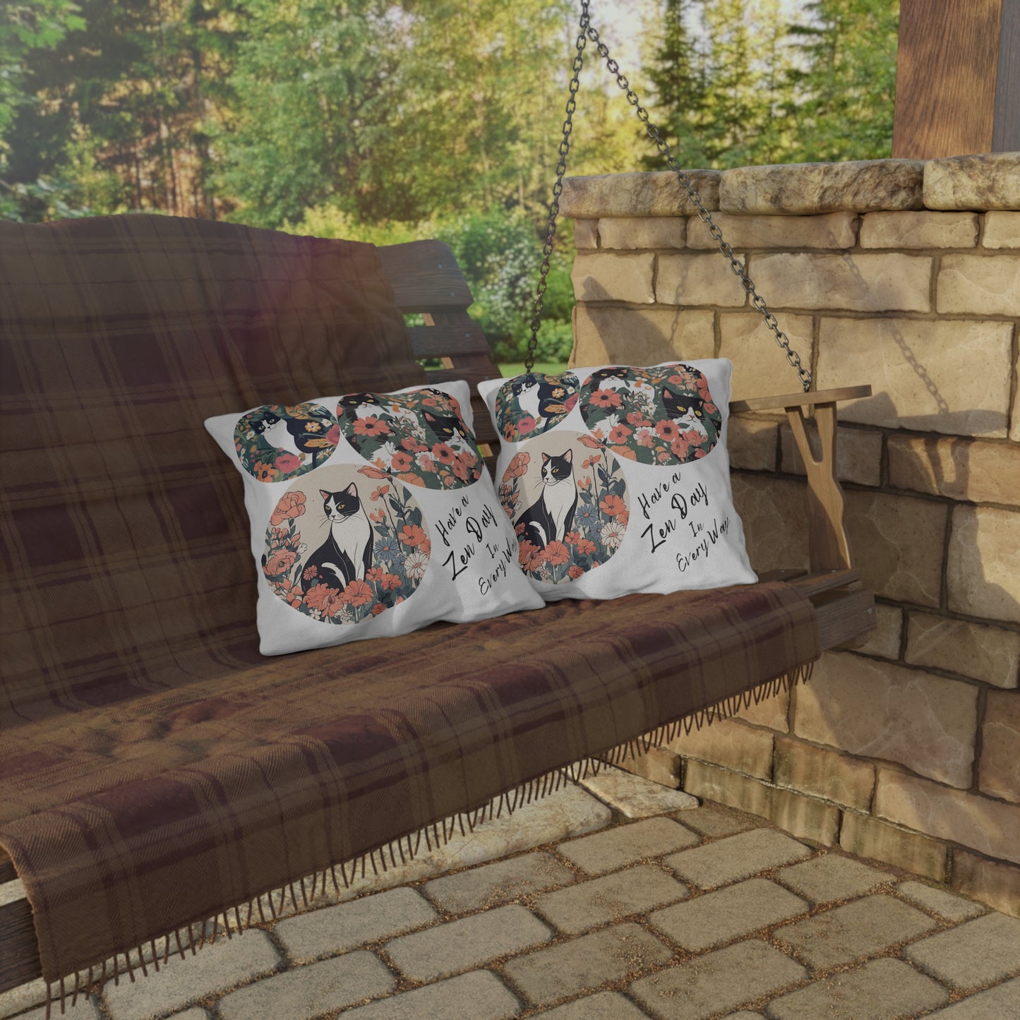 Pet-Lover Patio Pillow, "Have a Zen Day" Design, UV- & Mildew-Resistant