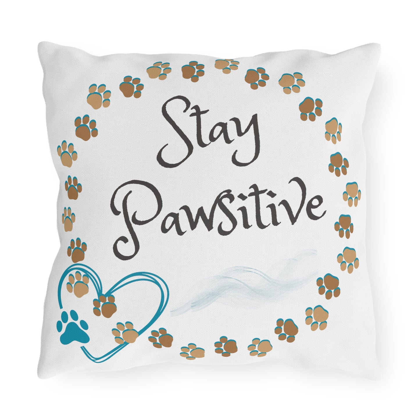 Pet-Lover Patio Pillow, "Stay Pawsitive" Design, UV- & Mildew-Resistant