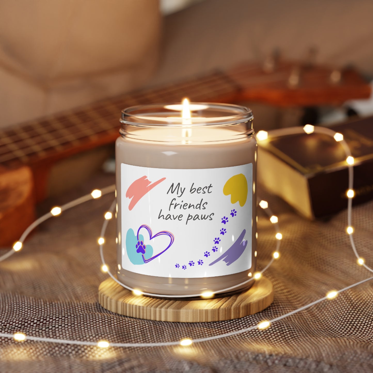 Scented Soy Candle, Whimsical "My Best Friends Have Paws" Sublimation Design, Cat Lover Dog Mom Pet Lover Gift, Home Decor, Four Fragrances, 9oz