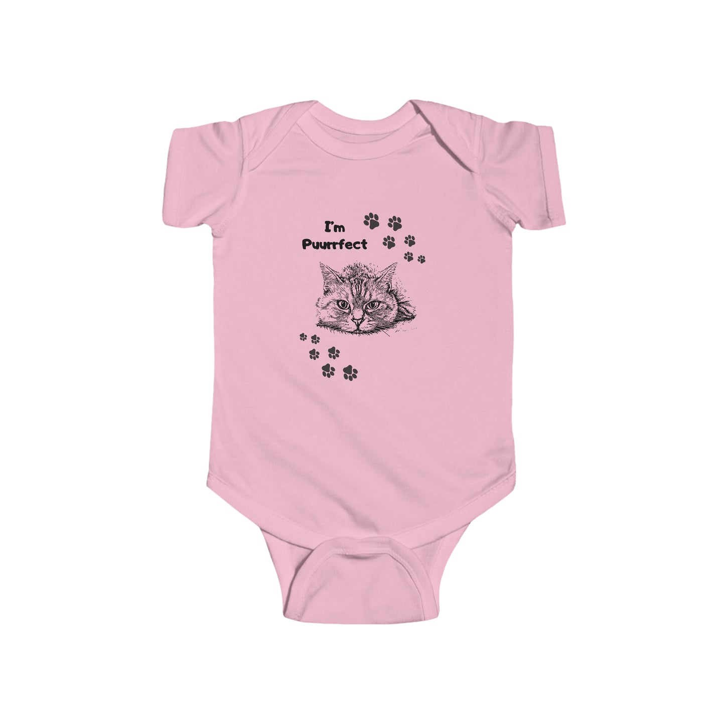 Simple "I'm Puurfect" Design on a CatLadyGrandma Baby Bodysuit, Adorable and Fun Grandma Gift, 4 Colors