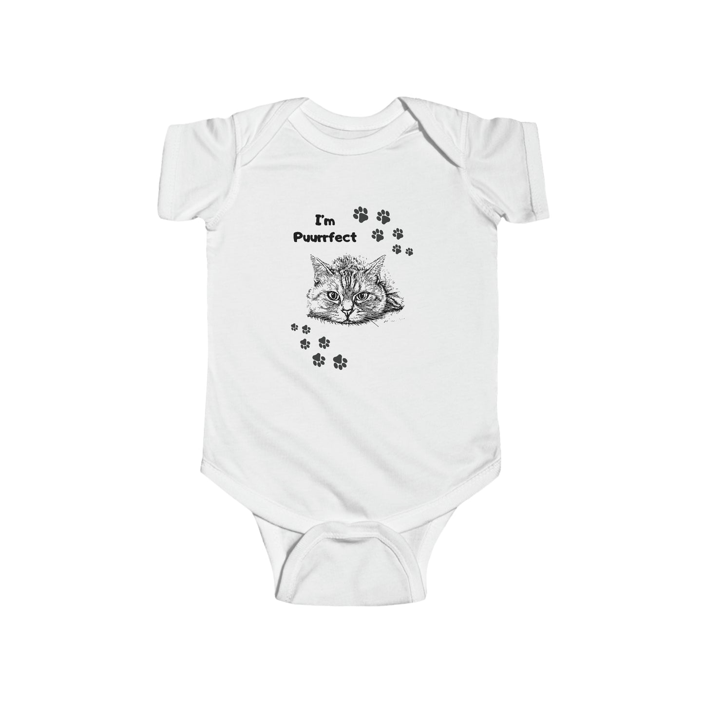Simple "I'm Puurfect" Design on a CatLadyGrandma Baby Bodysuit, Adorable and Fun Grandma Gift, 4 Colors