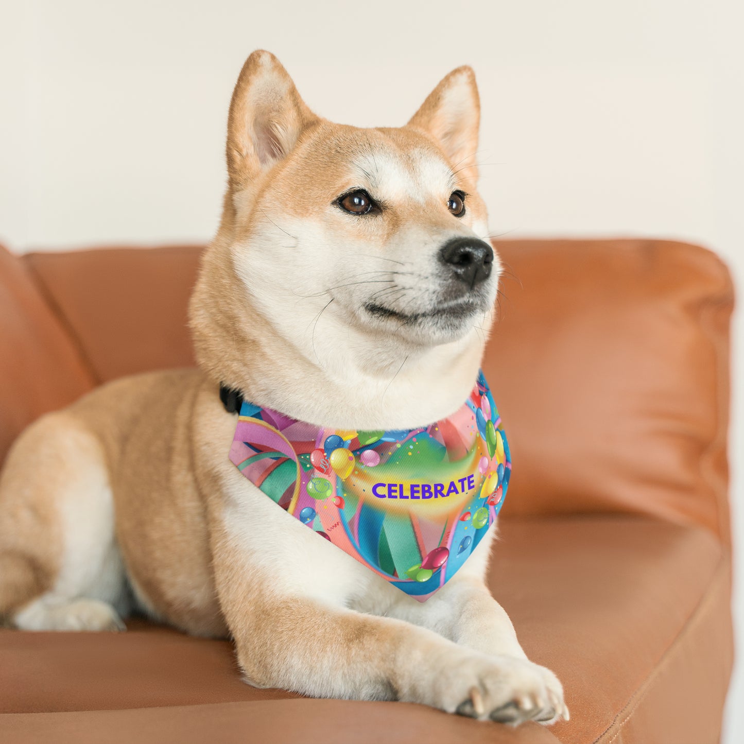 Festive "Celebrate" Bandana COLLAR with Colorful Balloons Design, Dog Cat Partywear, CatLady Dog Mom Birthday Gift