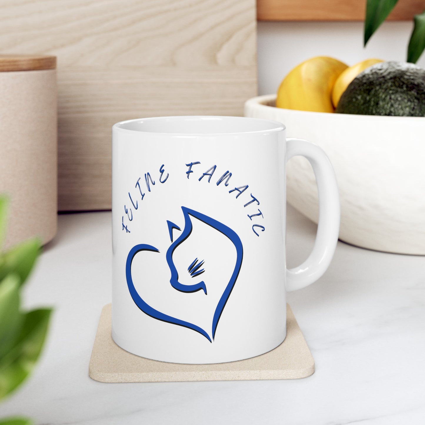 Feminine and Simple "Feline Fanatic" Cat Lover Coffee Mug, Great Gift for Pet Lover Cat Mom, Ceramic, 11oz