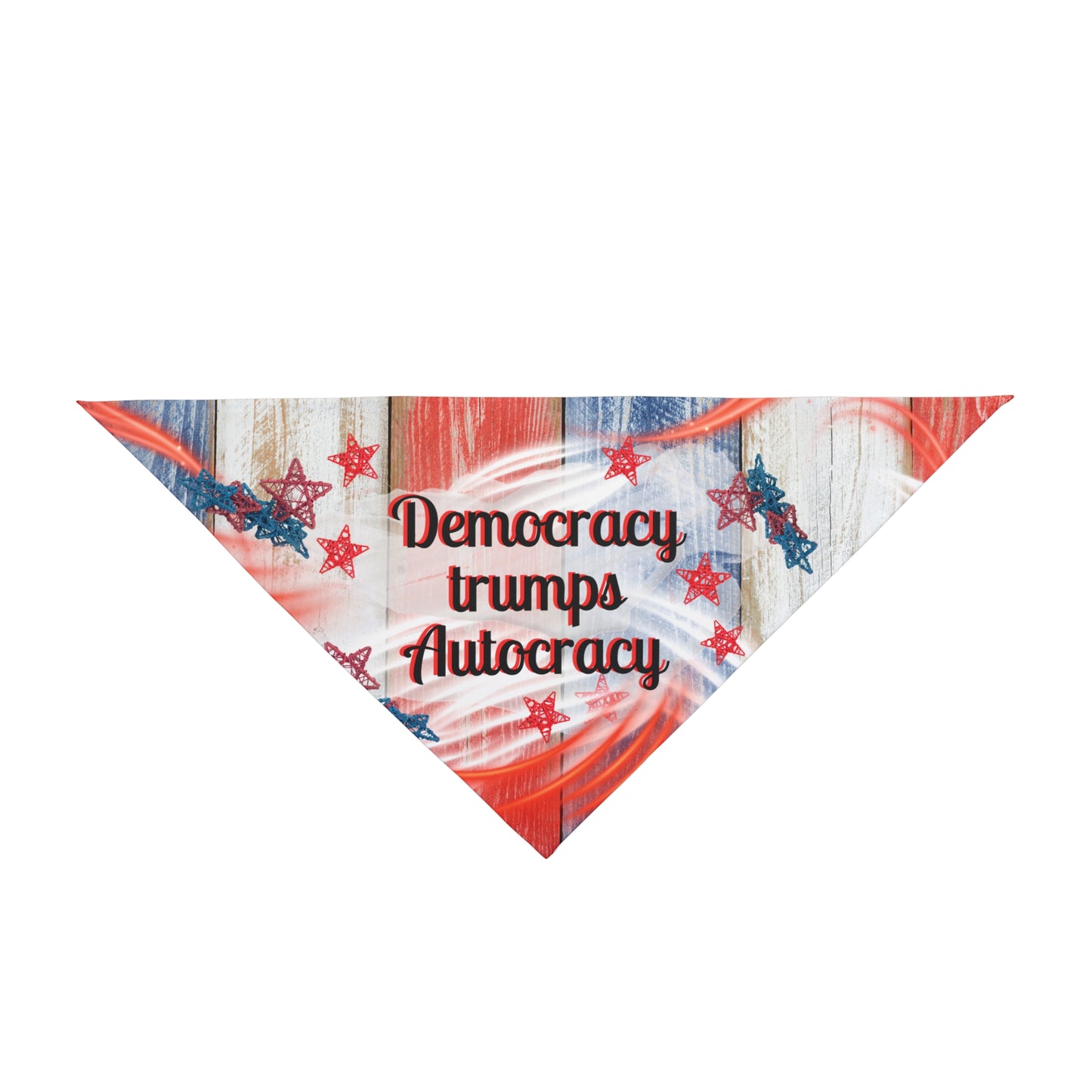 Patriotic Pet Bandana With Positive "Democracy trumps Autocracy" Slogan, Red White And Blue Pro-Democracy Gift For Dog Moms