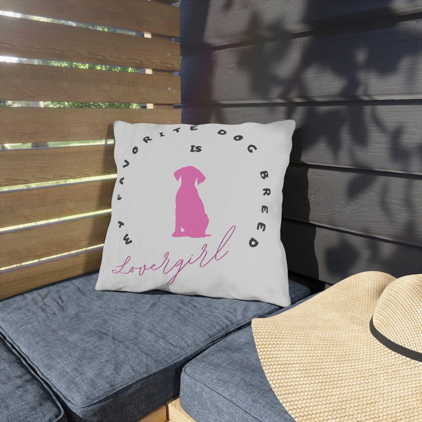 Pet-Lover Patio Pillow, "Favorite Breed is LOVERGIRL" Design, UV- & Mildew-Resistant