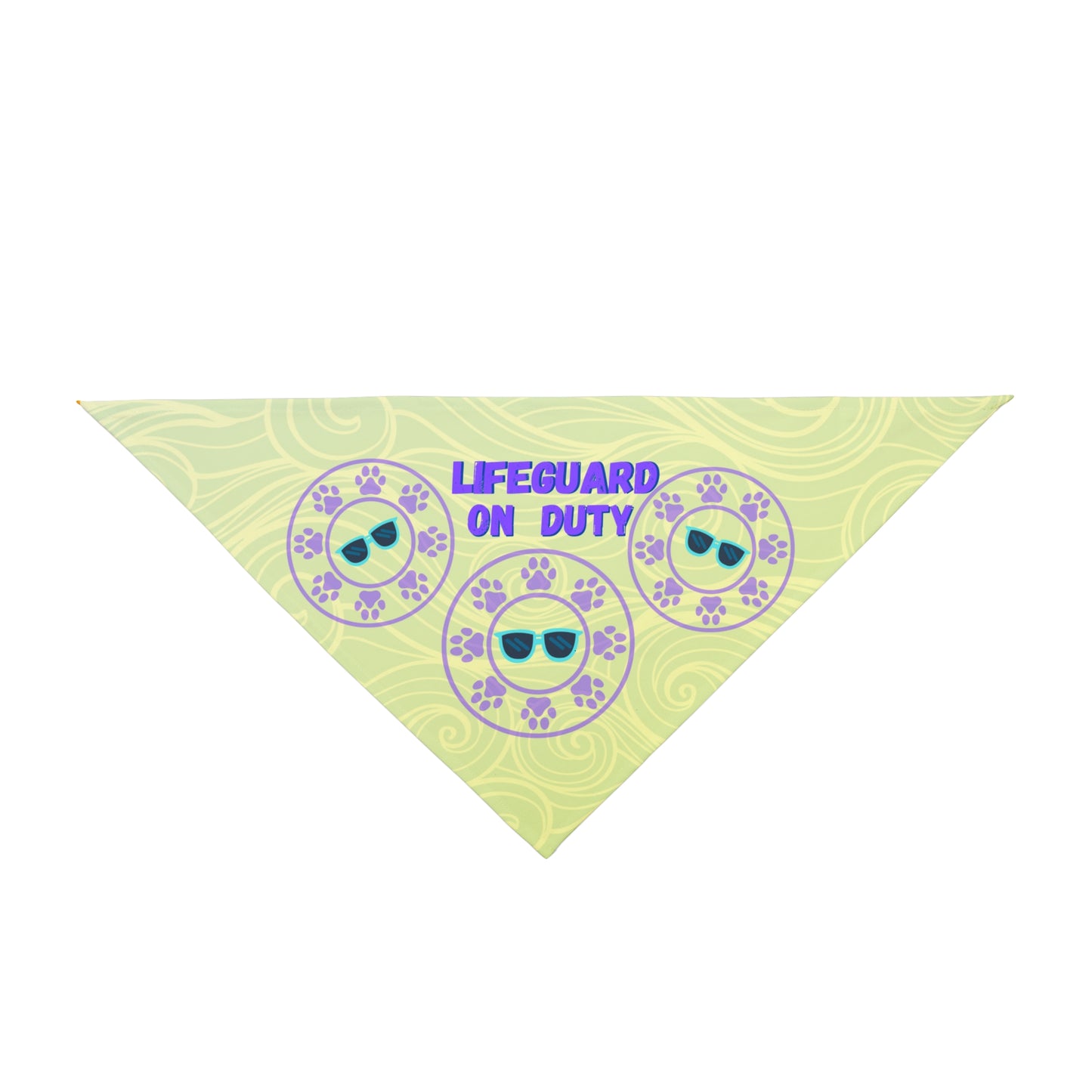 Yellow "Lifeguard On Duty" Pet Bandana with Sunglasses and Pawprints Motif, Summer Fun Style, Pet Lover Dog Mom Gift