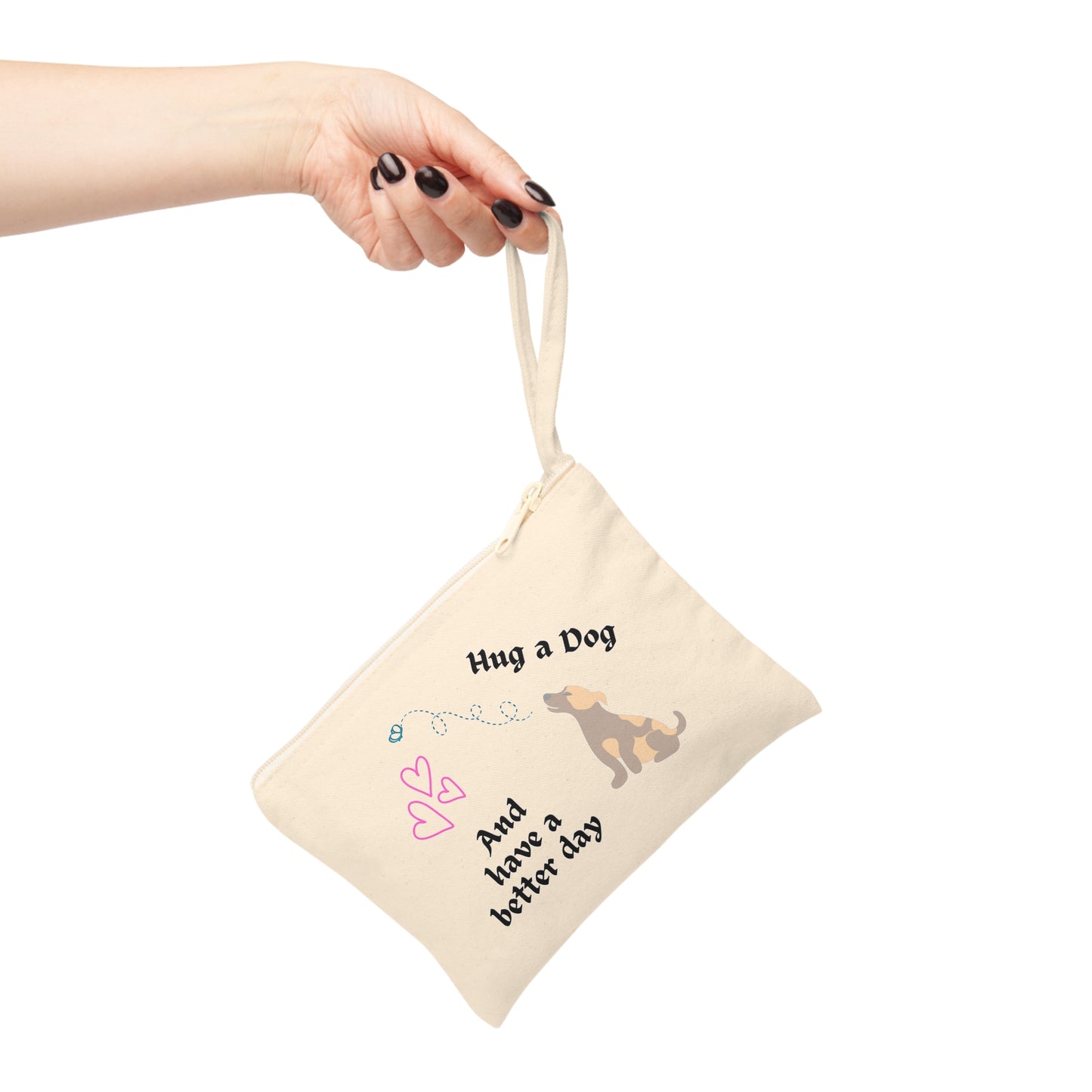 Canvas Wrist Purse for On-the-Go Dog Moms - "Hug a Dog ..." Motif