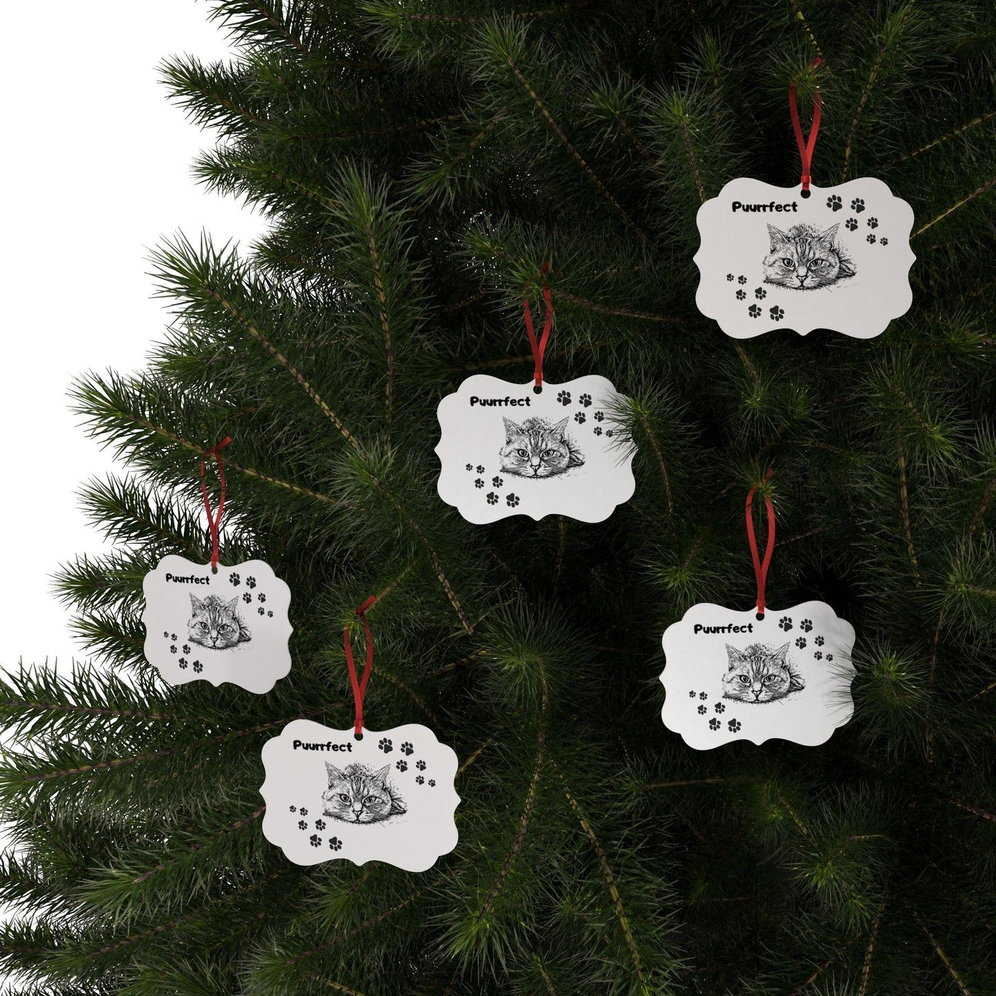 Aluminum "Puurrfect" Cat Lover Ornament, Simple Cat and Pawprints Design, Cat Lady Mom Gift, Single or Set of 5, 10