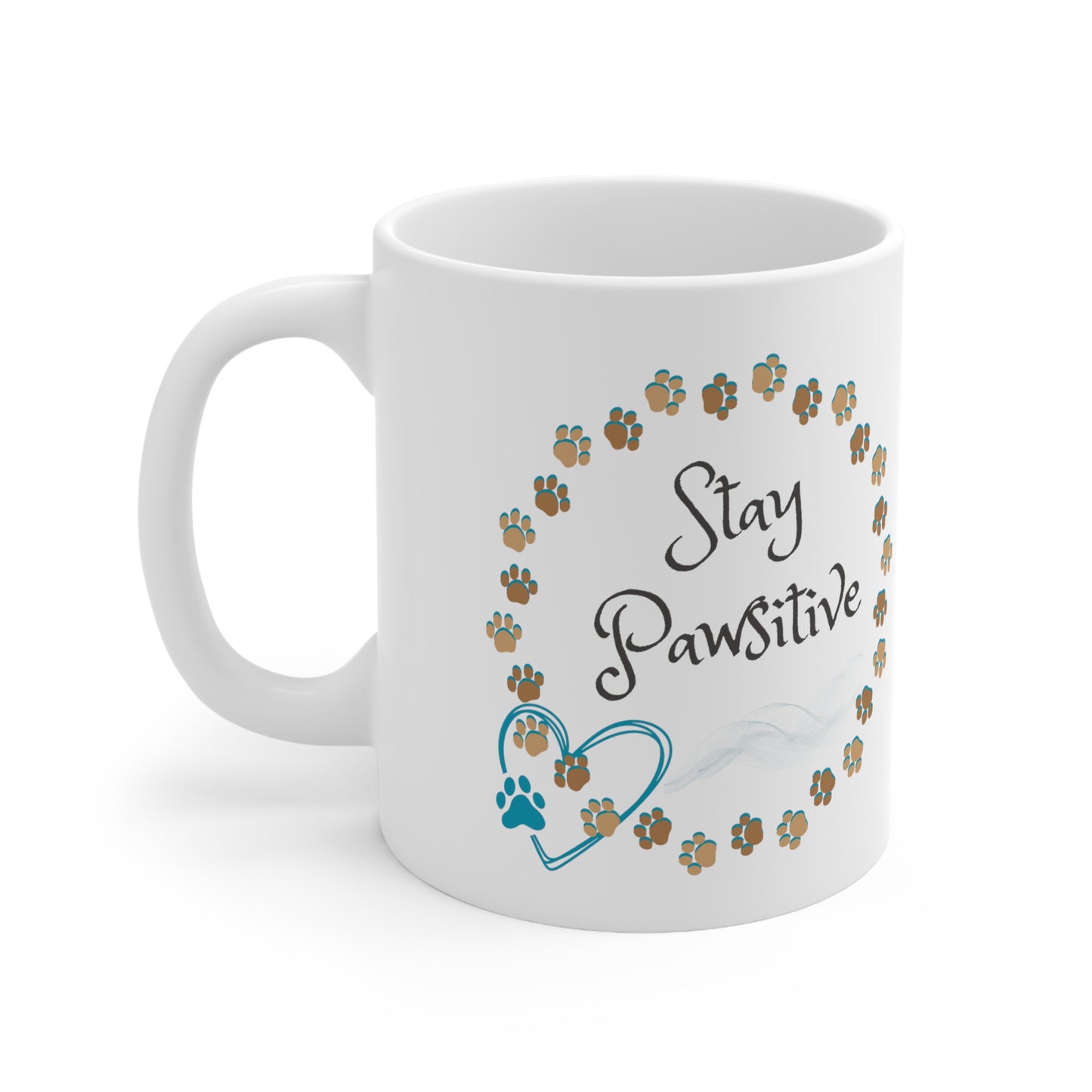 Simple "Stay Pawsitive" Pet Lover Coffee Mug, Great Gift For Cat Mom or Dog Mom, Ceramic, 11oz