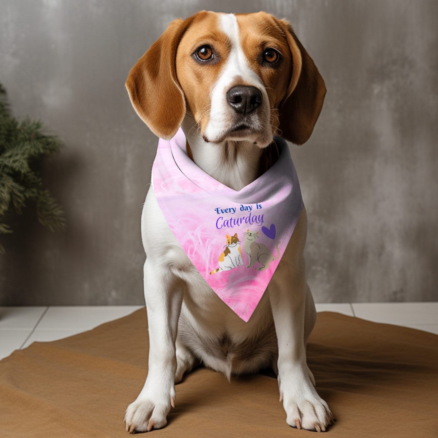 Hot Pink "Every day is Caturday" Party Pet Bandana, Animal Lover Dog Cat Mom Gift