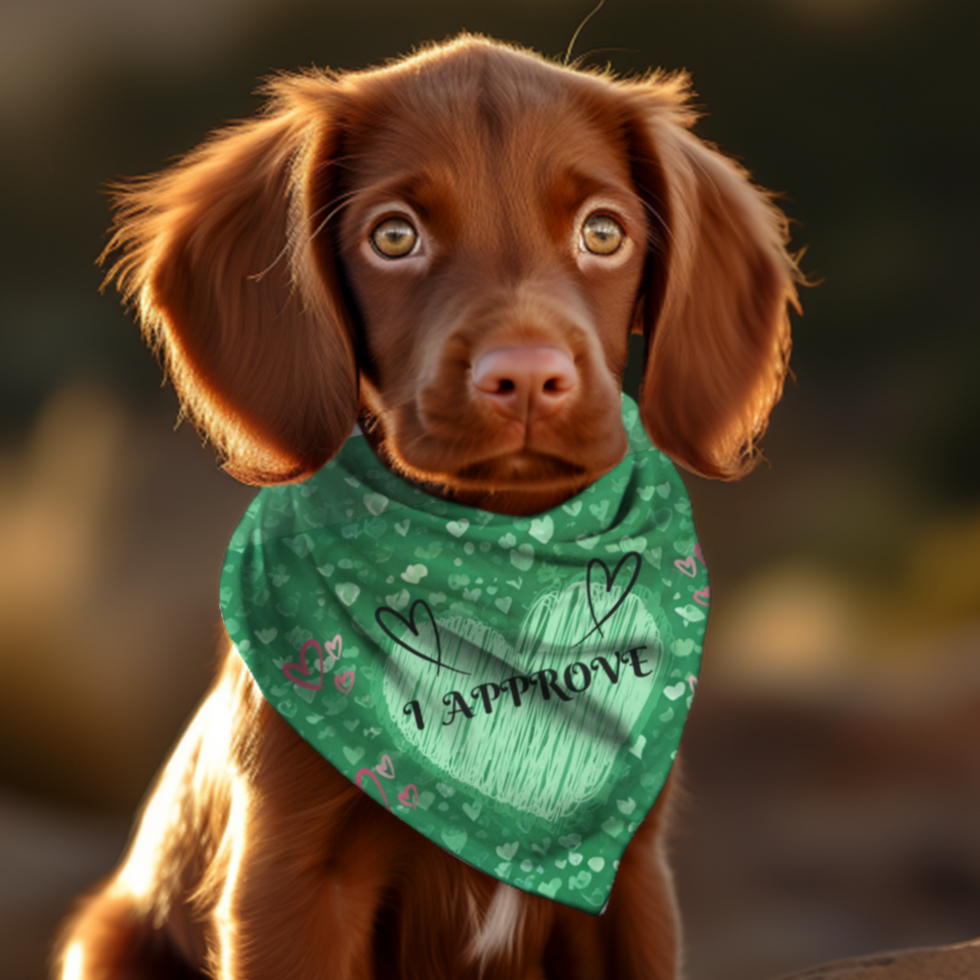 Emerald Green "I Approve" Bridal Pet Bandana, Engagement Wedding Partywear for Cats Dogs, Gift for Pet Lover Bride Groom