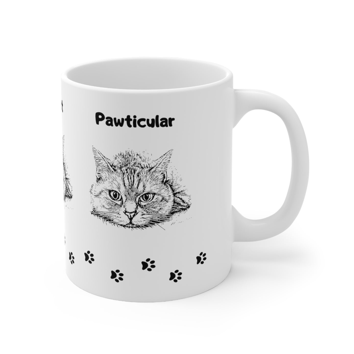 Cat Lover Mug With Three-Sided "Puurrfect-Pawsitive-Pawticular" Design, Great Cat Mom Gift, Ceramic, 11oz