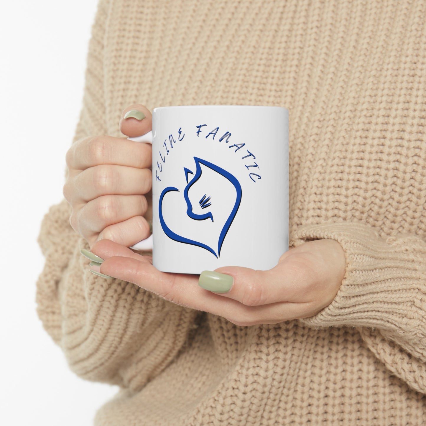 Feminine and Simple "Feline Fanatic" Cat Lover Coffee Mug, Great Gift for Pet Lover Cat Mom, Ceramic, 11oz