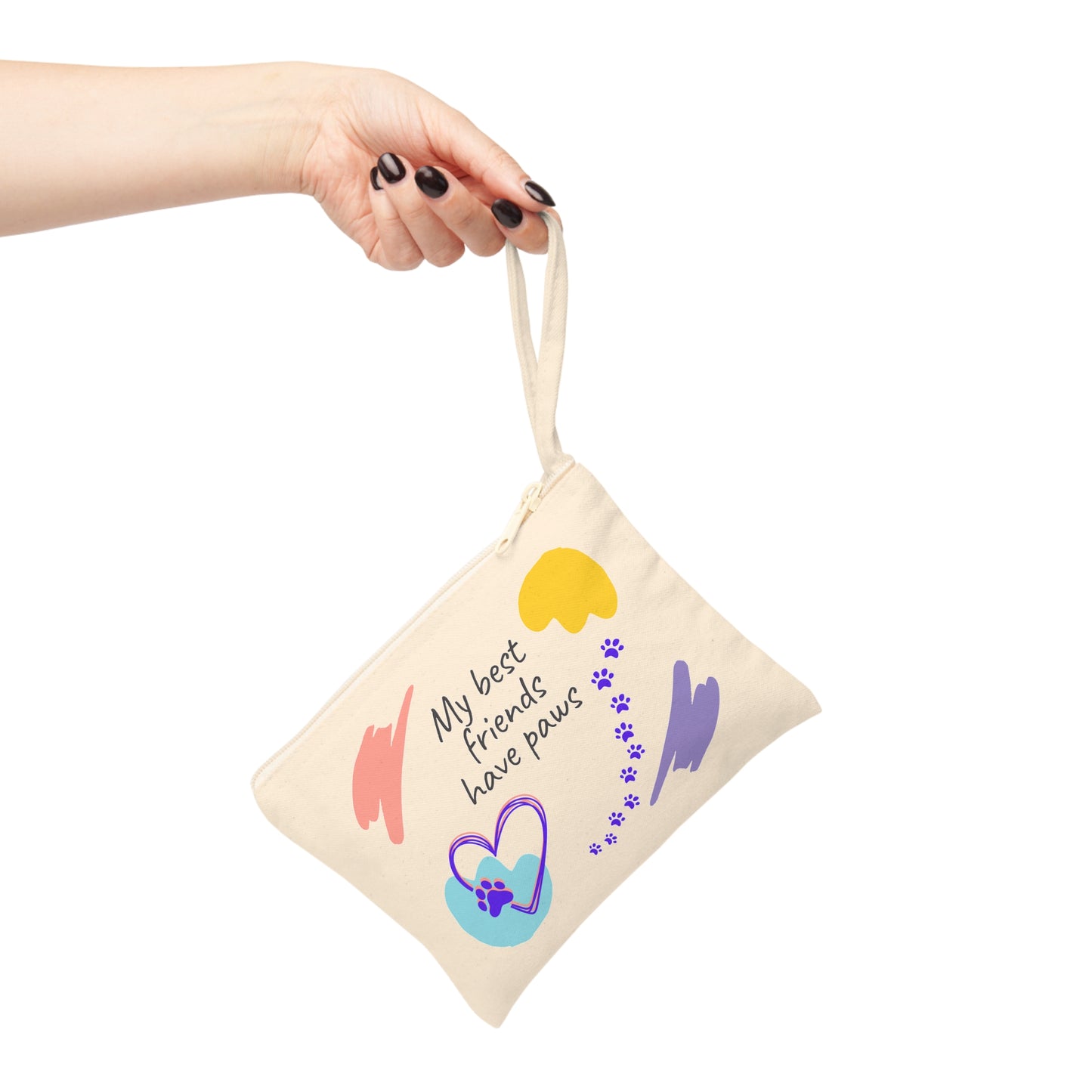 Canvas On-the-Go Wrist Purse for Cat Ladies/Dog Moms - "BestFriendsHavePaws" Motif