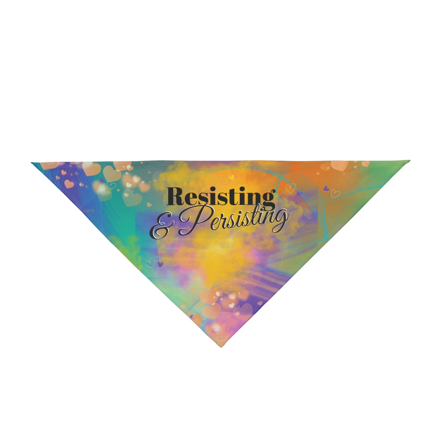 Purple Multicolored PoliticalPups Pet Bandana With "Persisting & Resisting" Protest Slogan, Pretty & Perfect For Peacefully Protesting Dogs Who March With Their Peeps In Anti-Fascism Pro-Democracy Events
